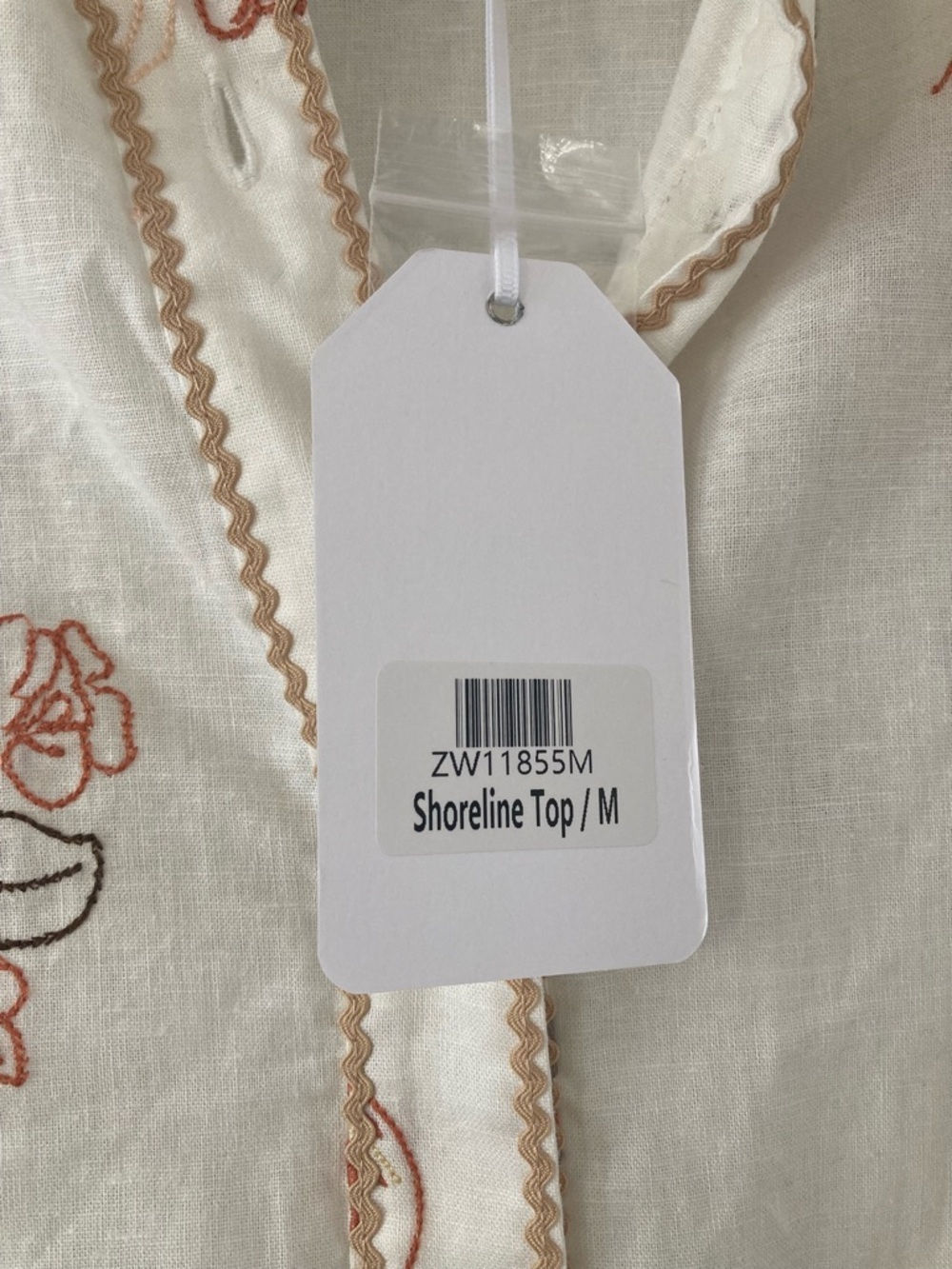 ZaCo Australia Shoreline Embroidered Linen Resort Shirt Ivory NWT Coastal Chic - Picture 7 of 10